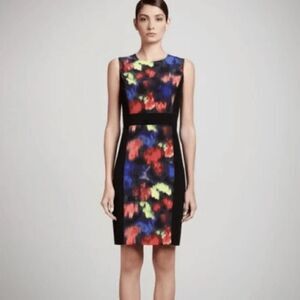 ST. JOHN Silk Blend Watercolor Sleeveless Sheath Dress Sz 12